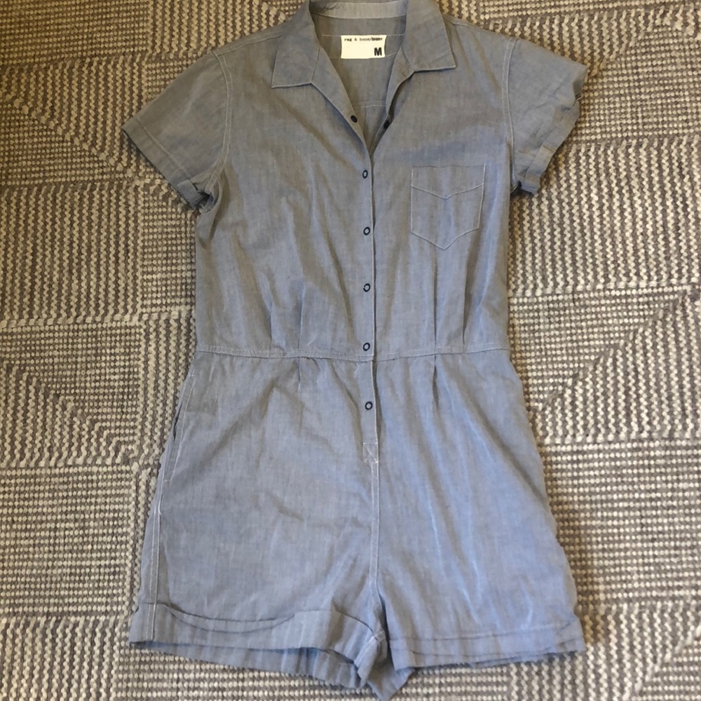 Rag & Bone Short Romper In Grey Chambray Size M - image 1